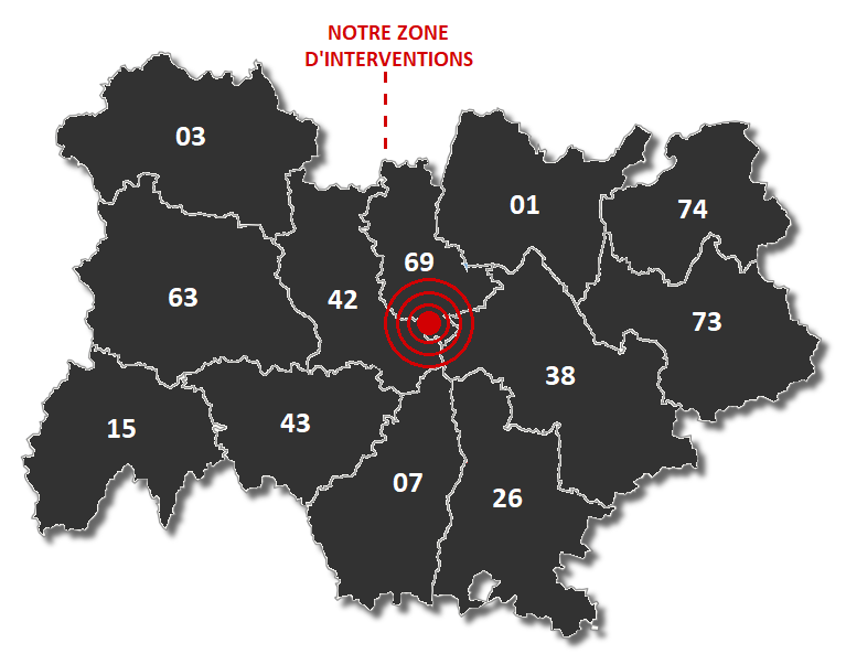 carte des intervention de la région Auvergne Rhône Alpes avec centre social de la SLIR à Lyon